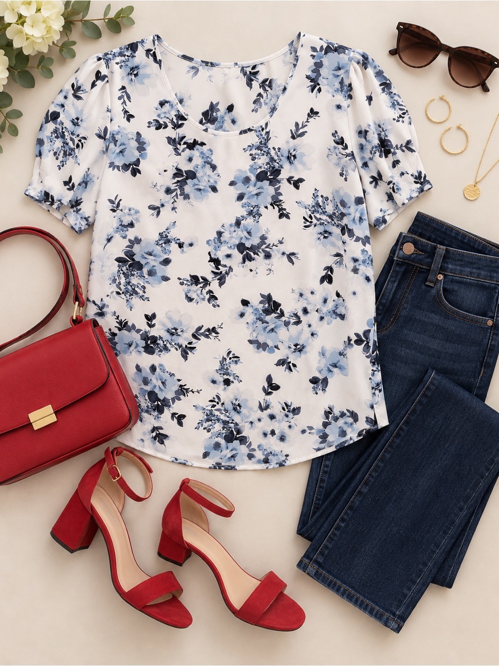Maurices Blue Floral Puff Sleeve Blouse